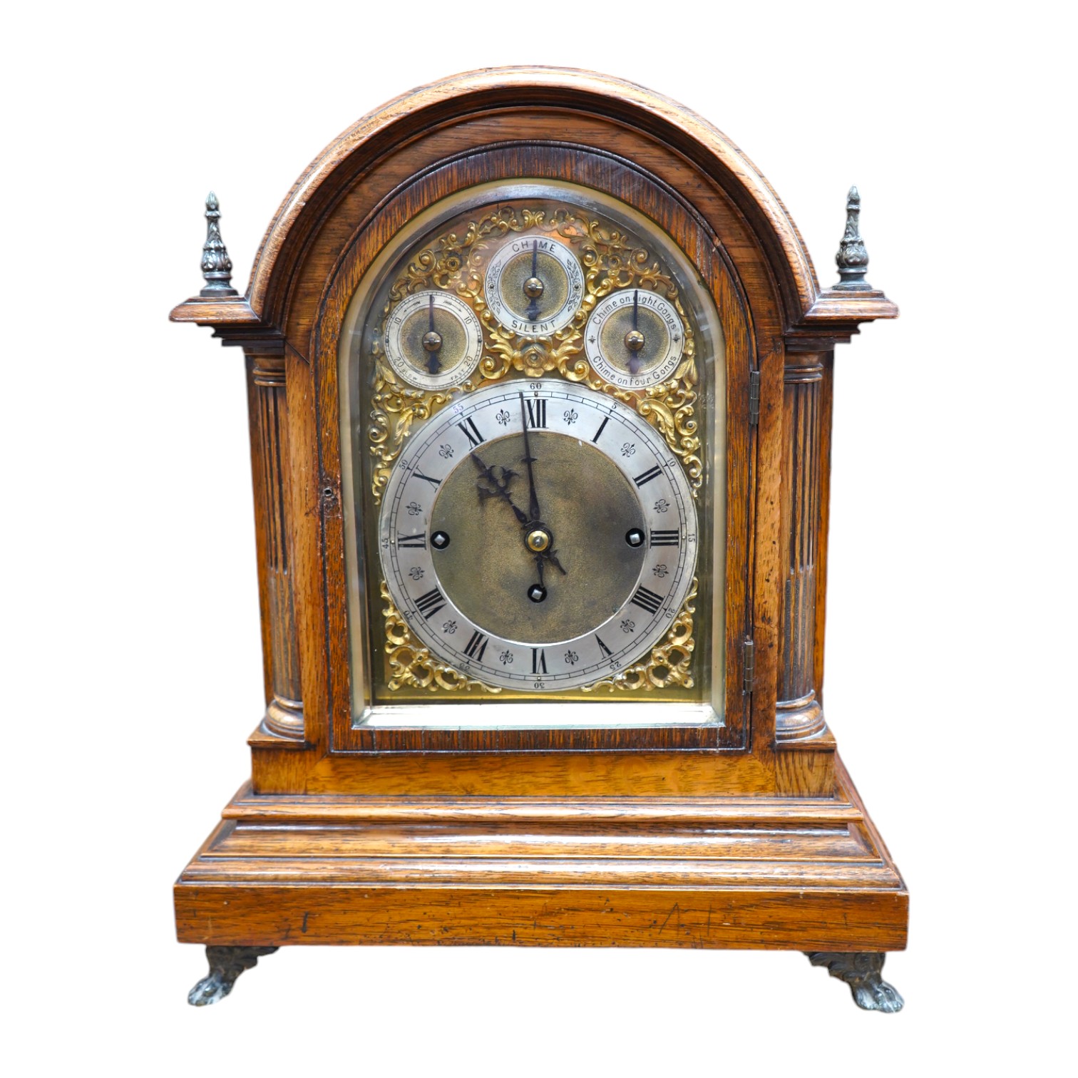 A Victorian W&H oak chiming three train bracket clock with key and pendulum, 46cm tall. Condition - fair to good.